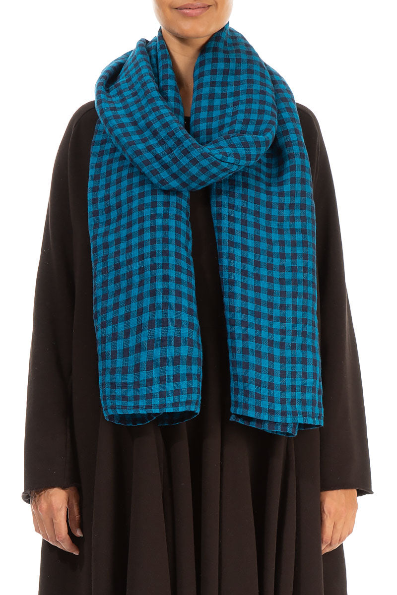Blue Check Linen Scarf 1