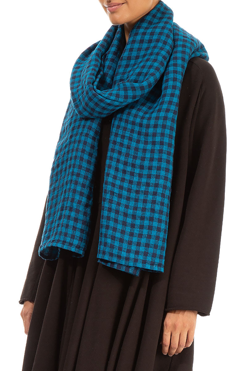 Blue Check Linen Scarf 3