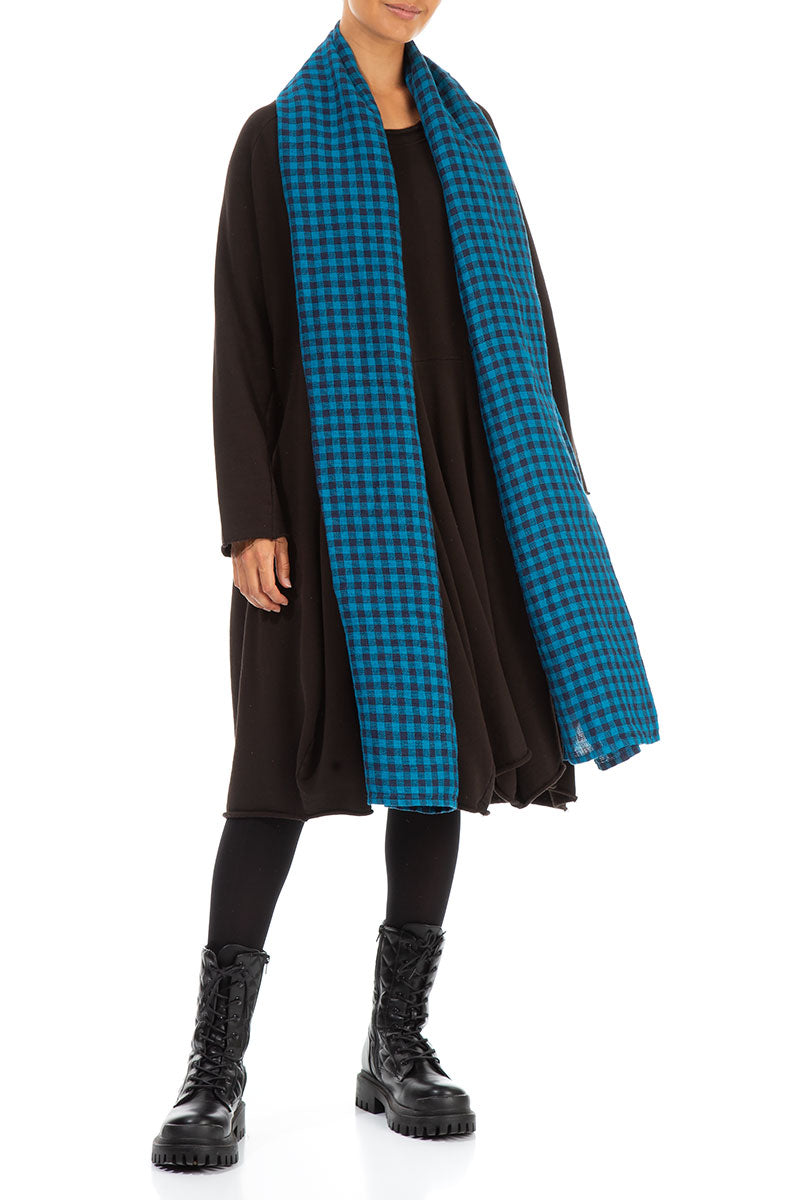 Blue Check Linen Scarf 2