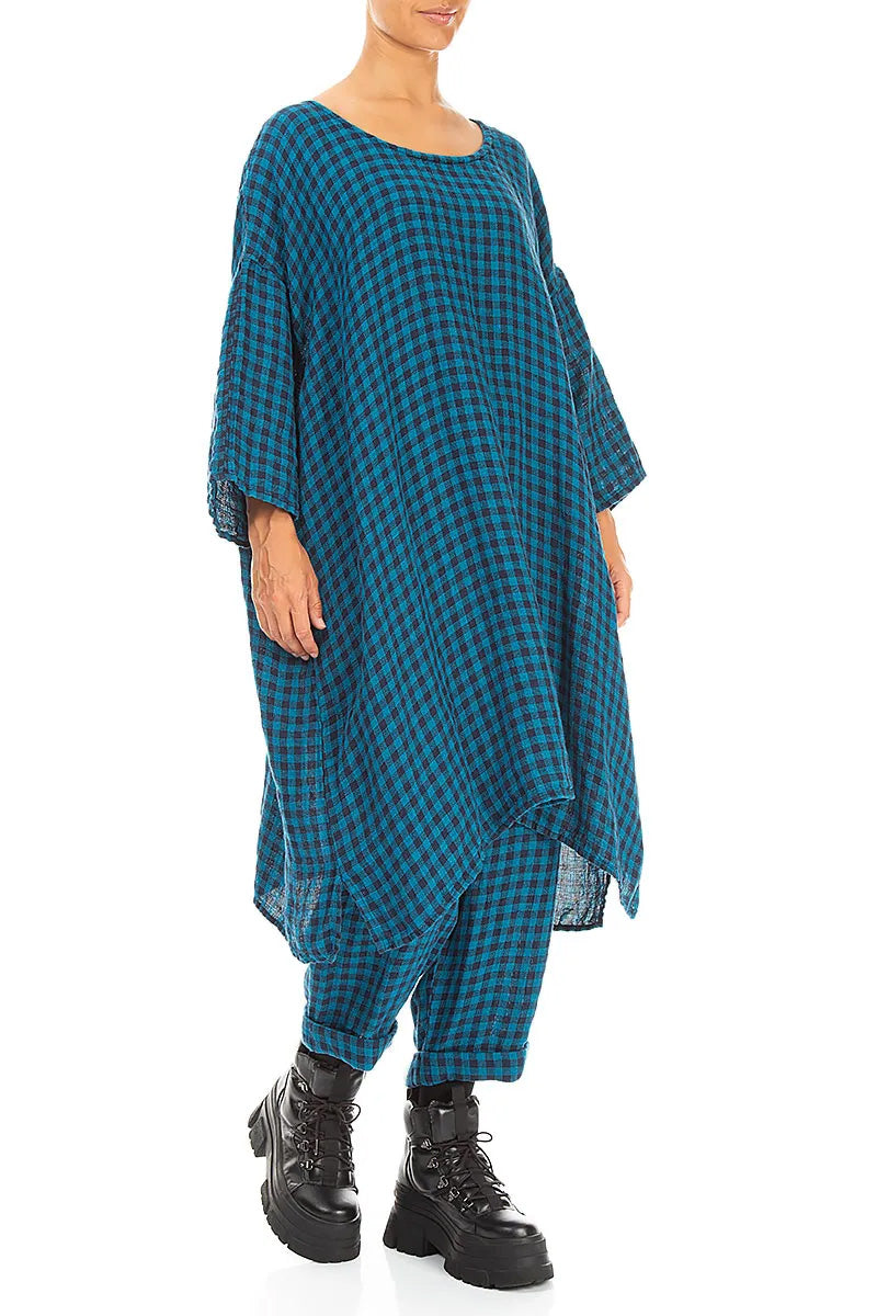 Blue Check Linen Tunic Dress 3