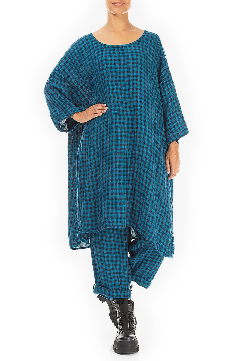 Blue Check Linen Tunic Dress 4