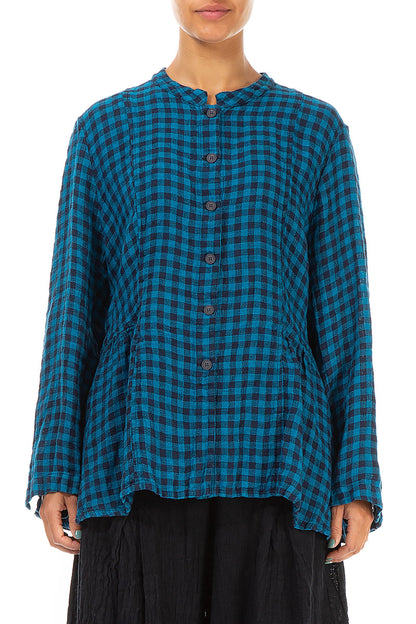Blue Check Peplum Linen Jacket 1