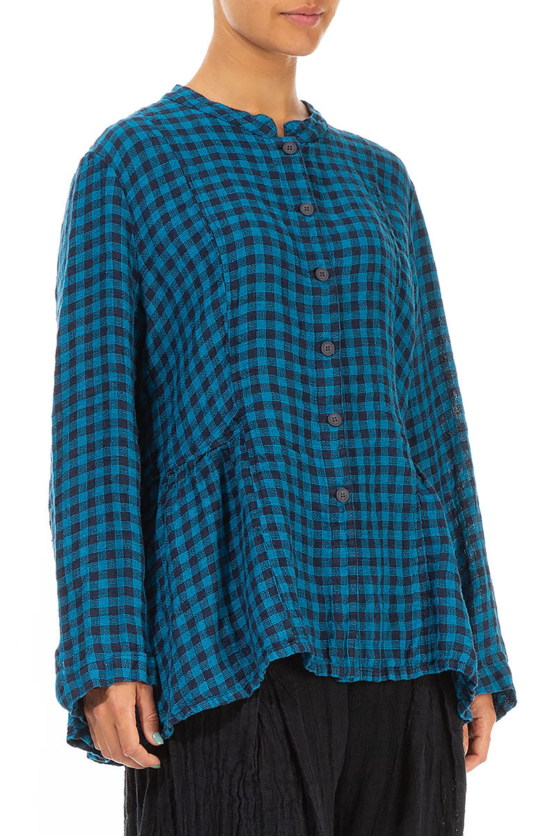 Blue Check Peplum Linen Jacket 3