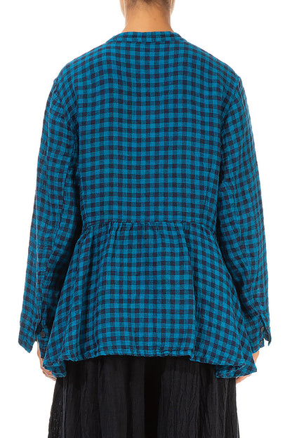 Blue Check Peplum Linen Jacket 2