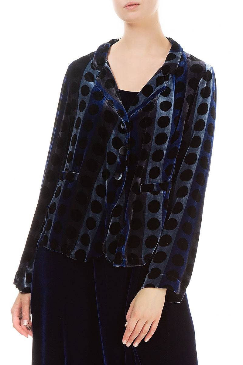 Veste en velours de soie à cercles bleus