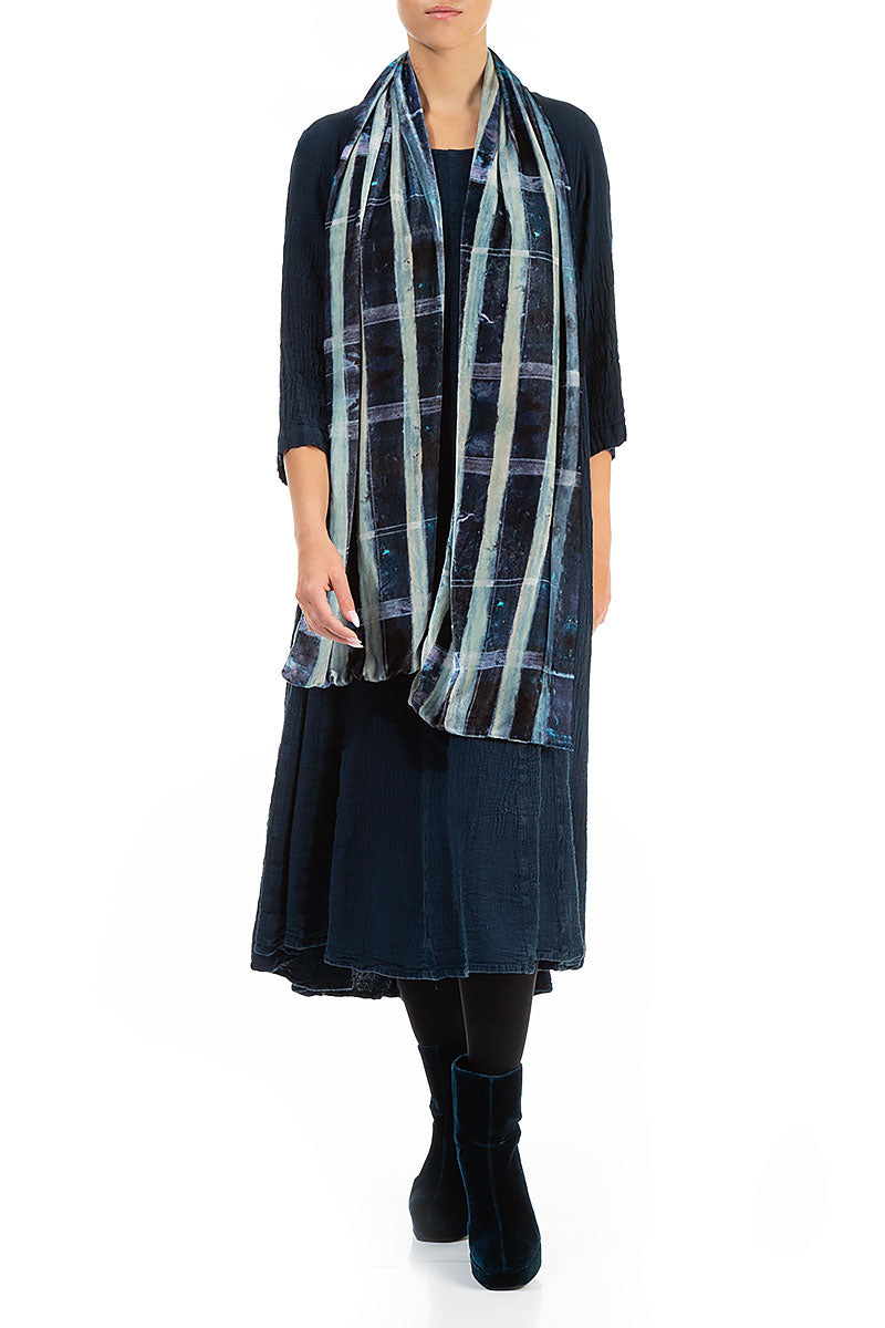 Blue Lines Stretch-Seidensamtschal