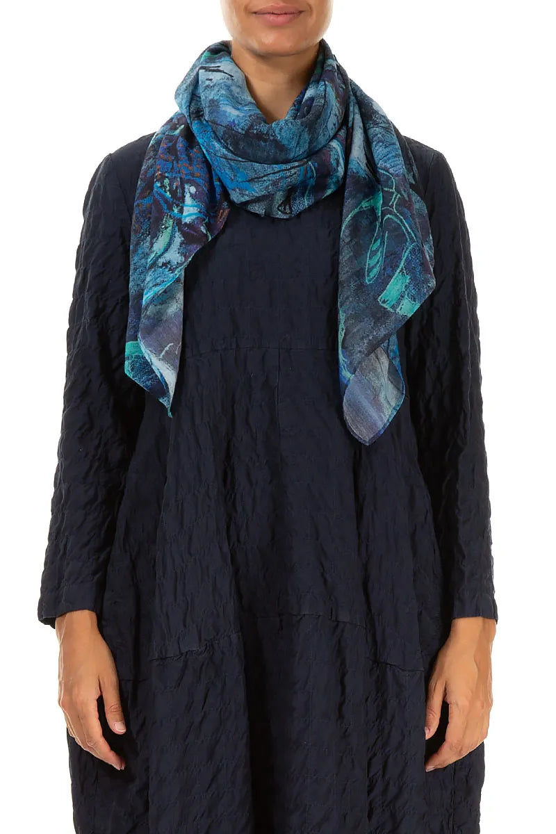 Blue Reverie Silk Cotton Square Scarf 1