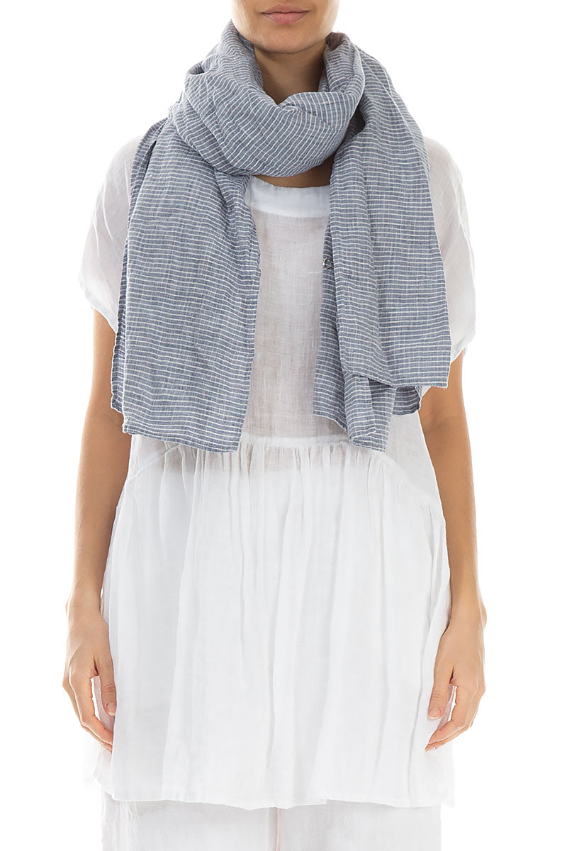 Blue Stripe Linen Scarf 1