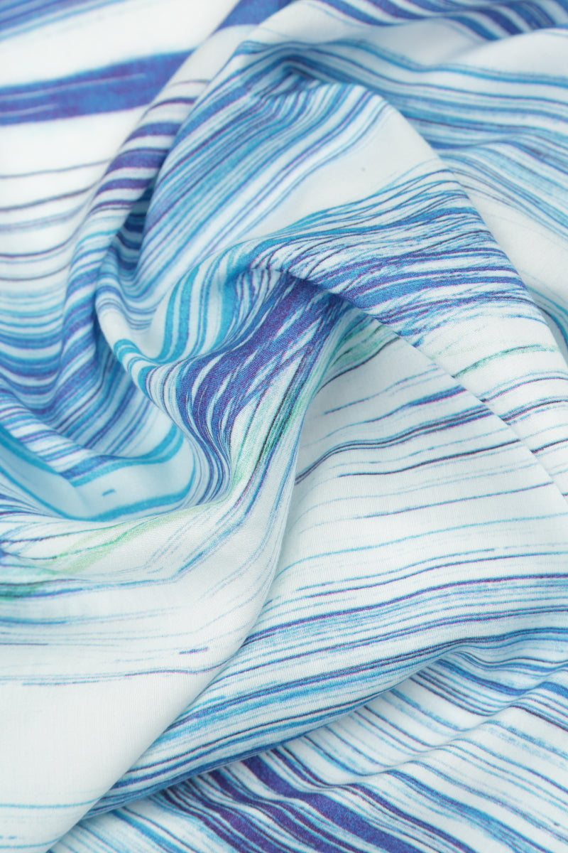 Blue Wash Stripe Silk Bamboo Square Scarf