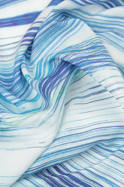 Blue Wash Stripe Silk Bamboo Square Scarf