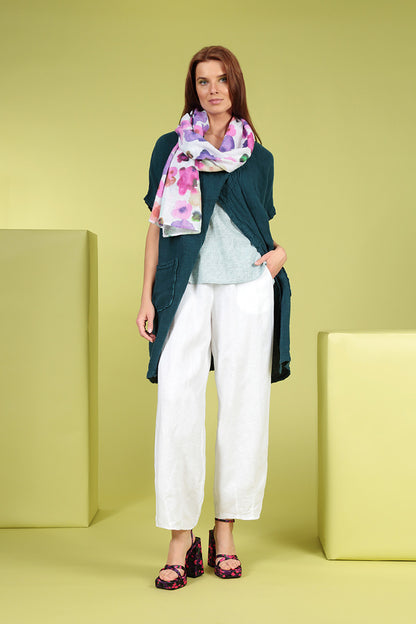 Round Neck Blue Check Linen Top 6