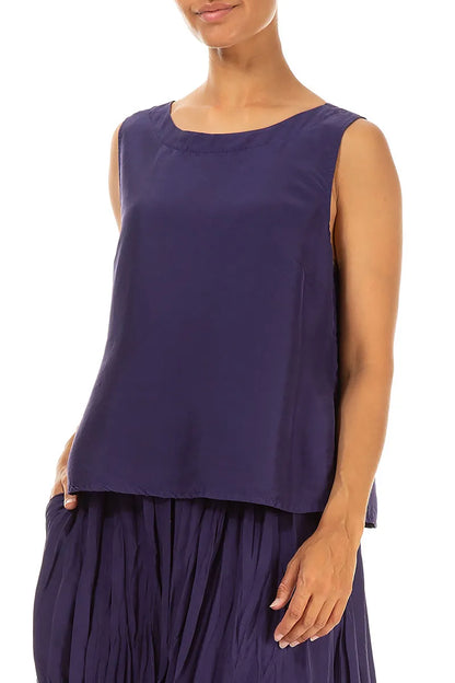 Round Boat Neck Royal Purple Silk Top 3