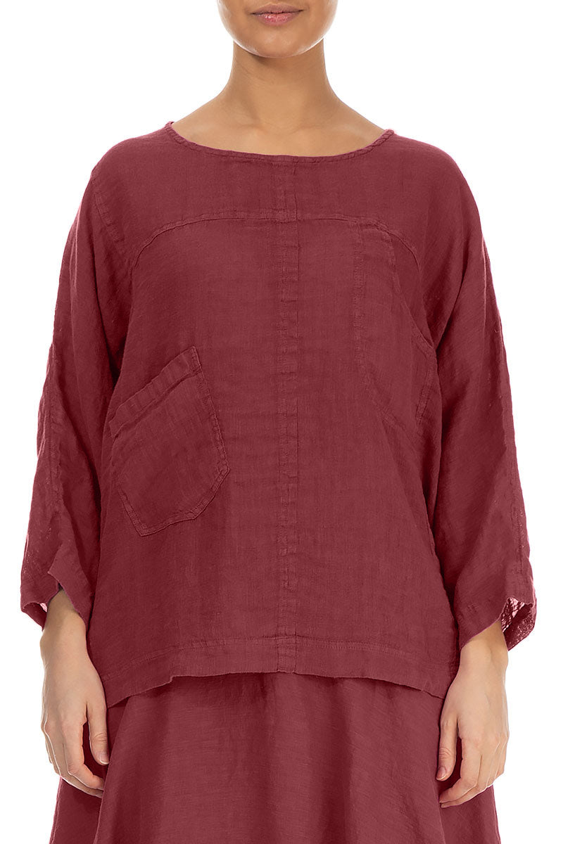 Boxy Antique Ruby Gauze Linen Blouse 1