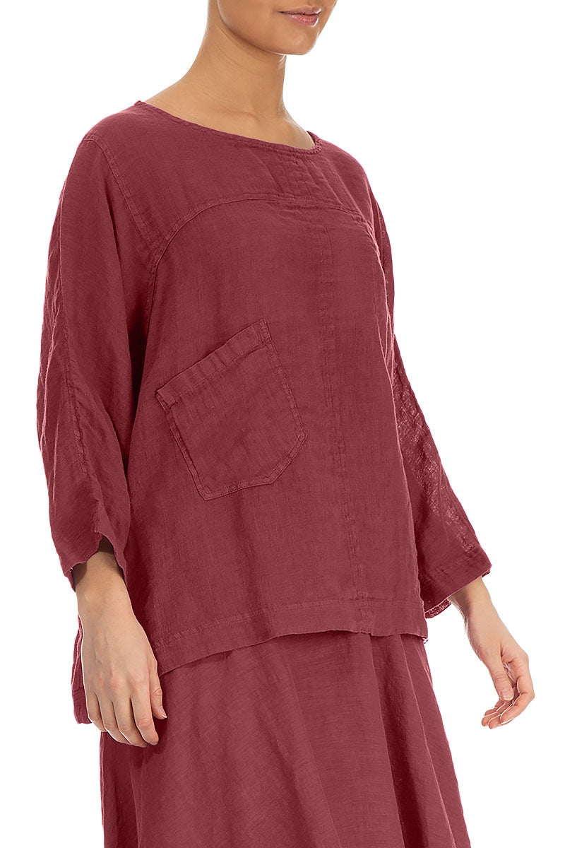 Boxy Antique Ruby Gauze Linen Blouse