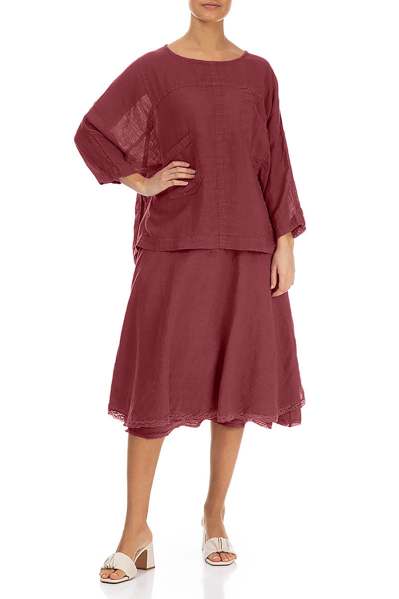 Boxy Antique Ruby Gauze Linen Blouse