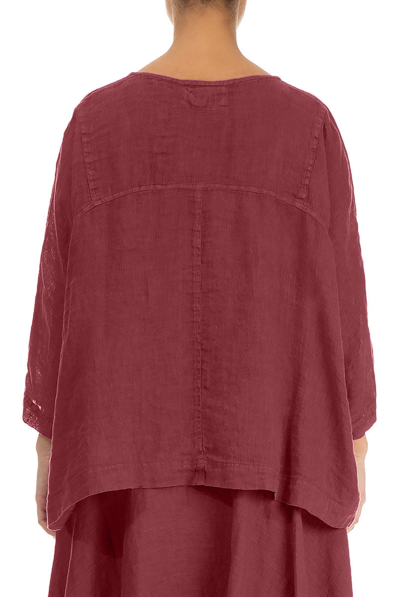 Boxy Antique Ruby Gauze Linen Blouse 2