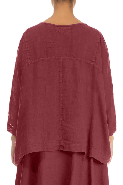 Boxy Antique Ruby Gauze Linen Blouse
