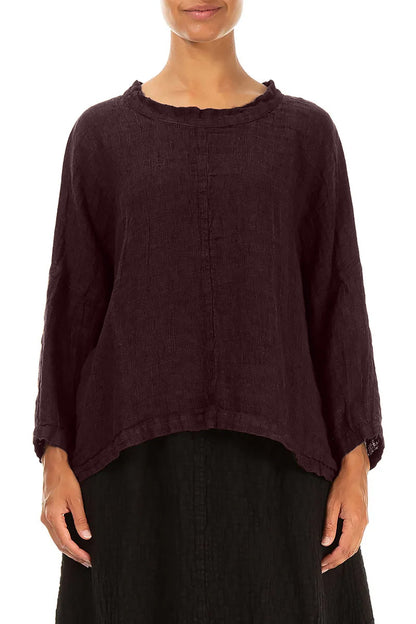 Kastenförmige Leinenbluse in Aubergine-Mélange