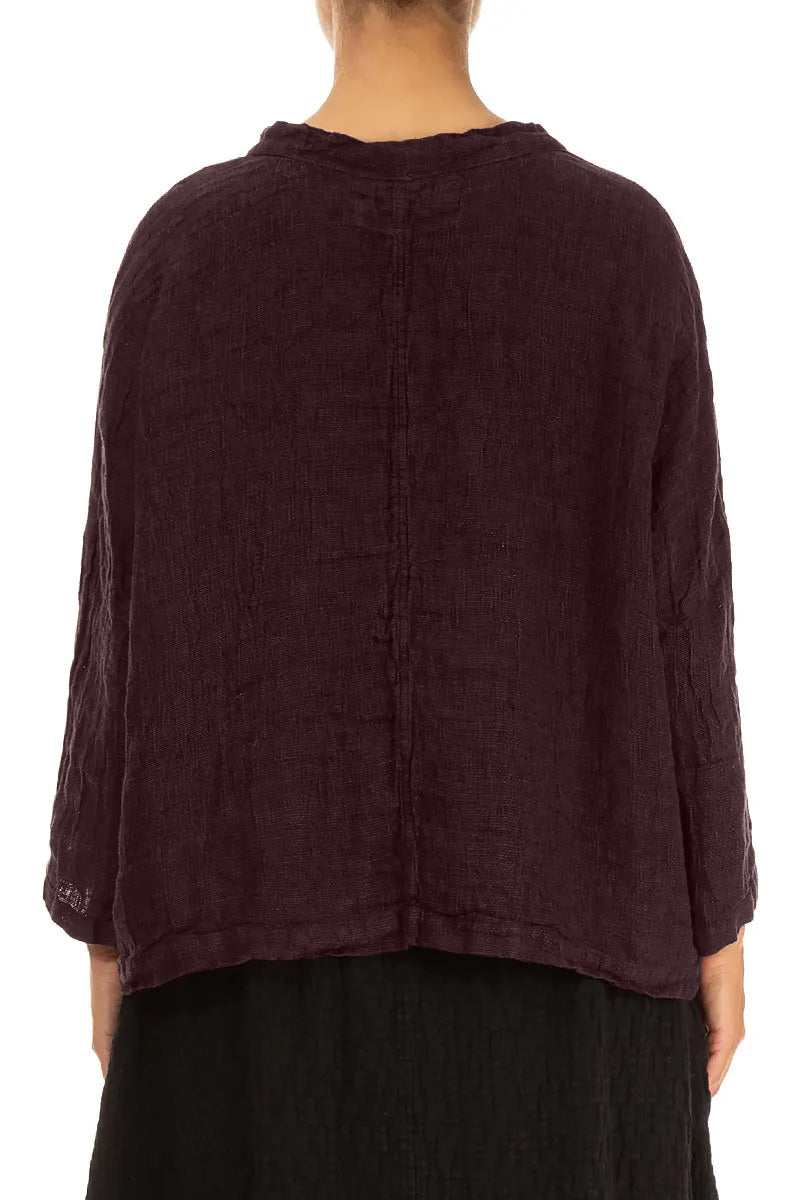 Kastenförmige Leinenbluse in Aubergine-Mélange