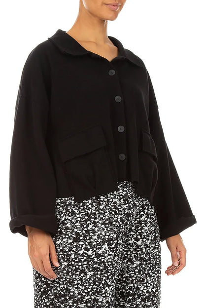 Boxy Black Cotton Jersey Jacket 4