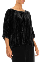 Boxy Black Crumpled Silk Velvet Blouse 3