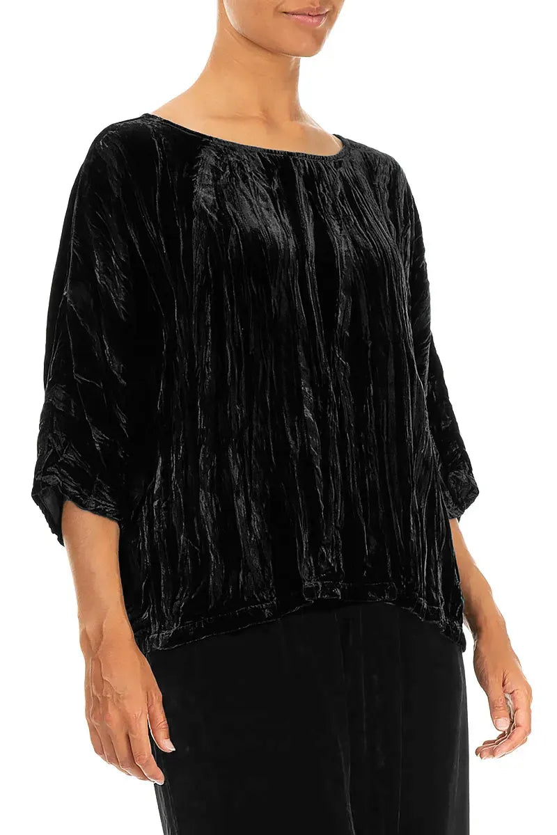 Boxy Black Crumpled Silk Velvet Blouse 3