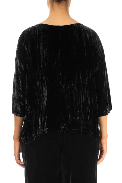Boxy Black Crumpled Silk Velvet Blouse 2