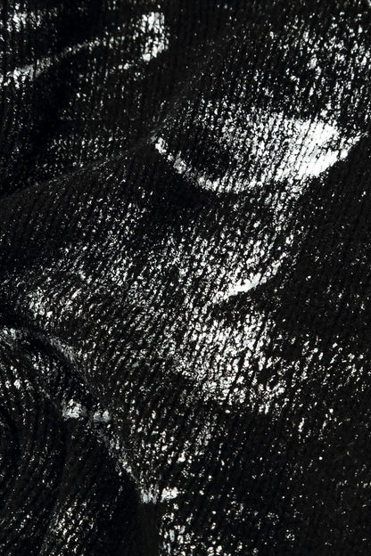Boxy Black Silver Metallic Merino Wool Sweater 6