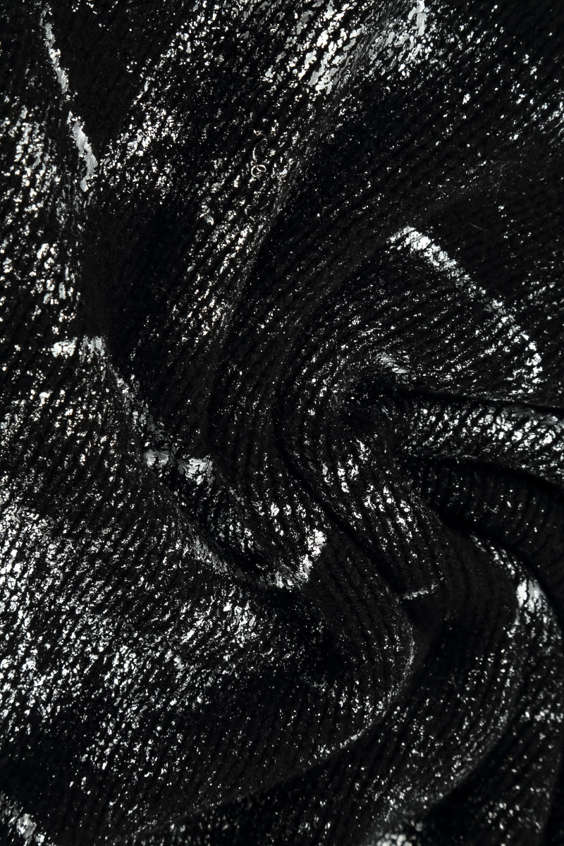 Boxy Black Silver Metallic Merino Wool Sweater 7