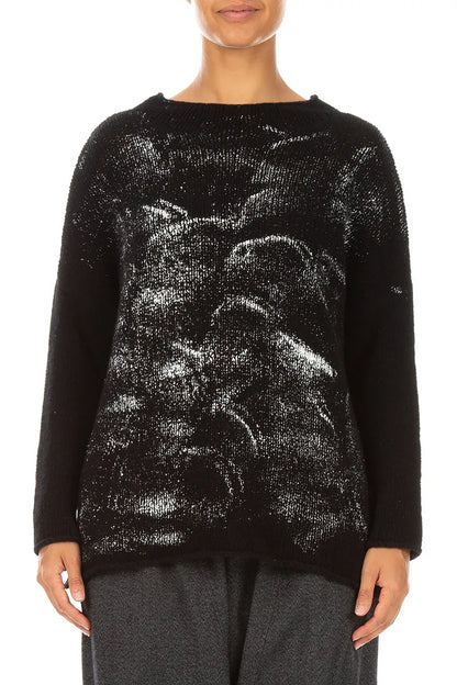 Boxy Black Silver Metallic Merino Wool Sweater 2