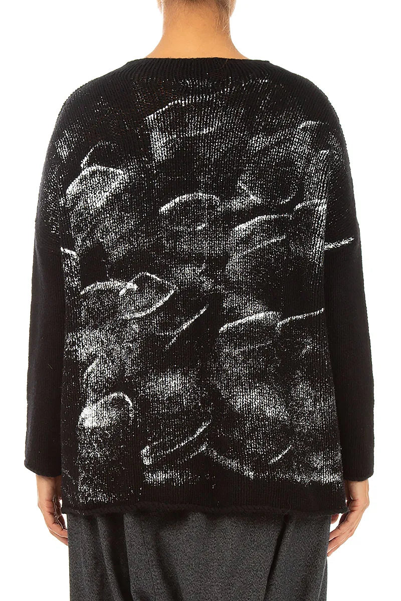 Boxy Black Silver Metallic Merino Wool Sweater 3