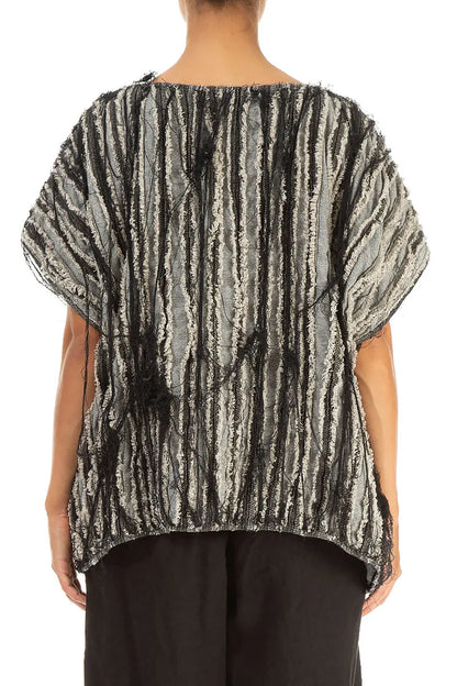 Boxy Black Textured Linen Blouse