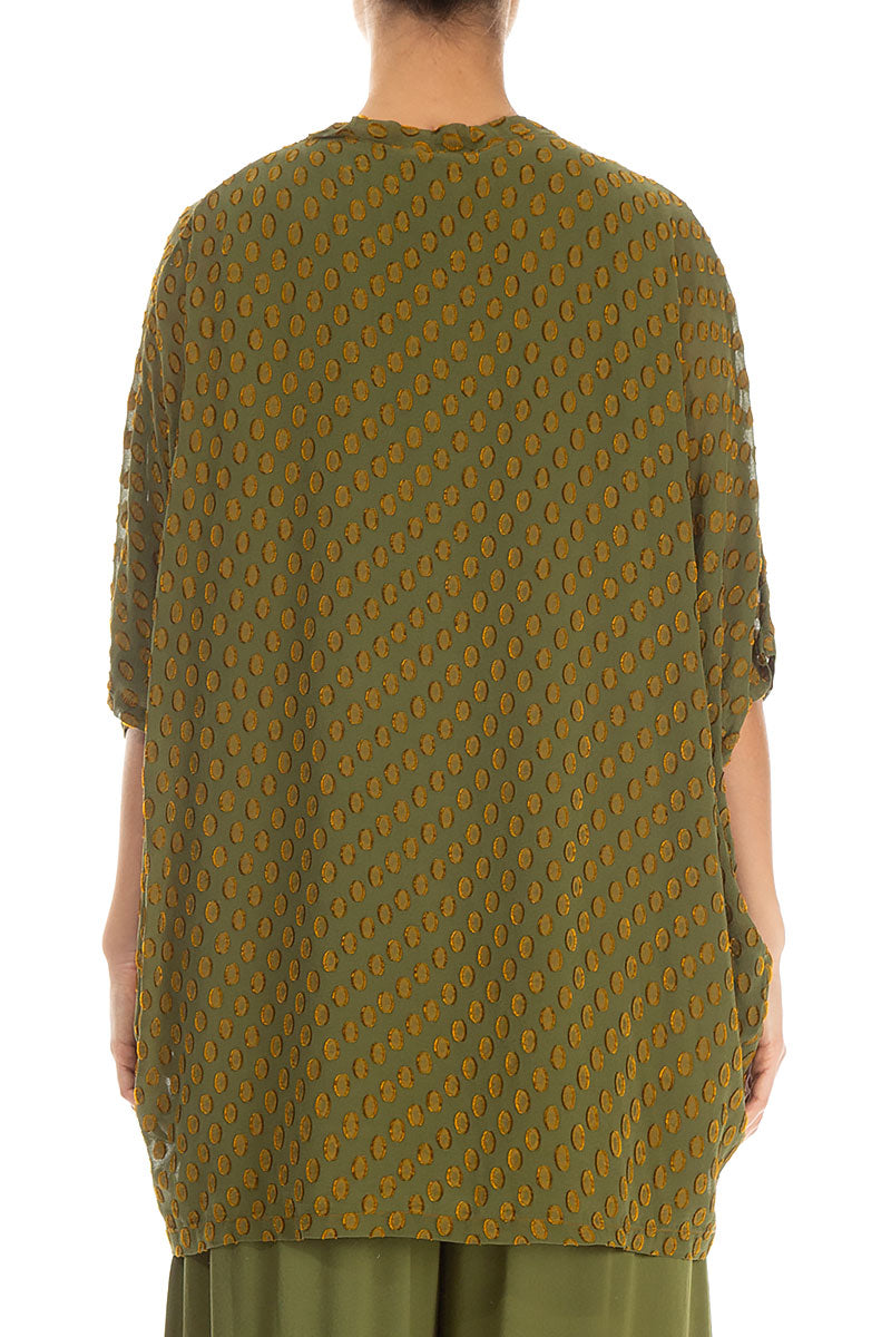 Boxy Bubbly Pattern Olive Silk Blouse 2