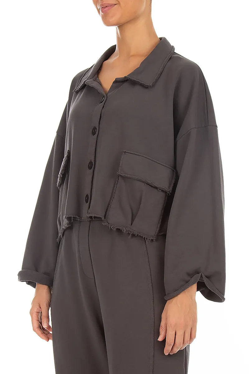 Boxy Charcoal French Terry Cotton Jacket 3