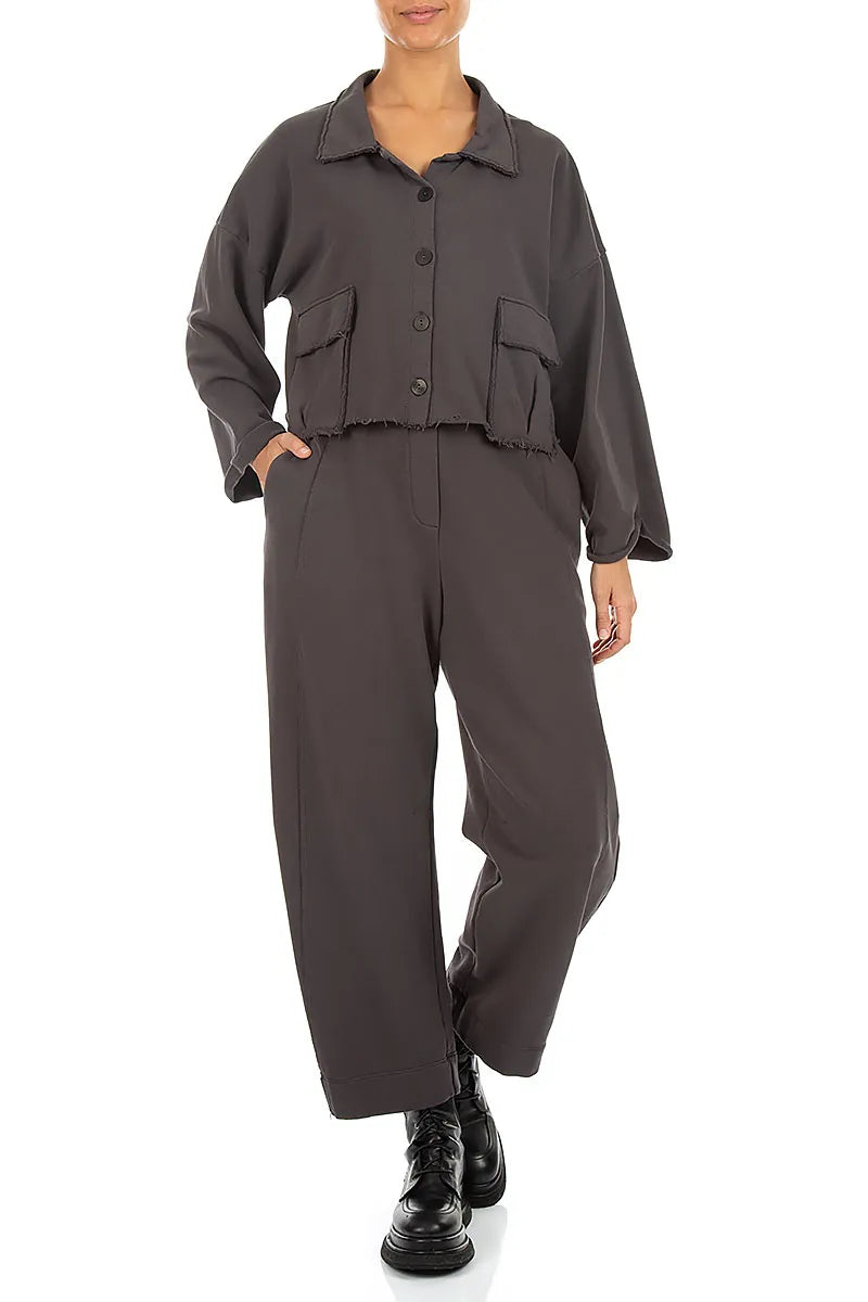 Boxy Charcoal French Terry Cotton Jacket 4