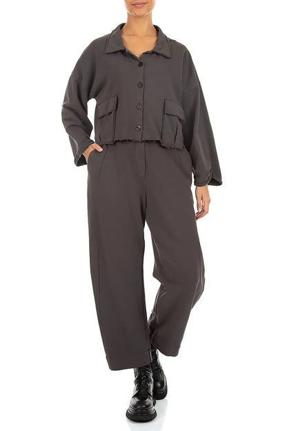 Boxy Charcoal French Terry Cotton Jacket 4