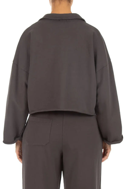 Boxy Charcoal French Terry Cotton Jacket 2