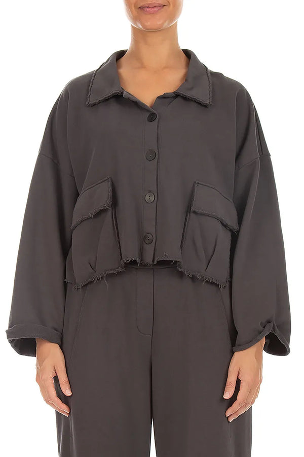 Boxy Charcoal French Terry Cotton Jacket 1