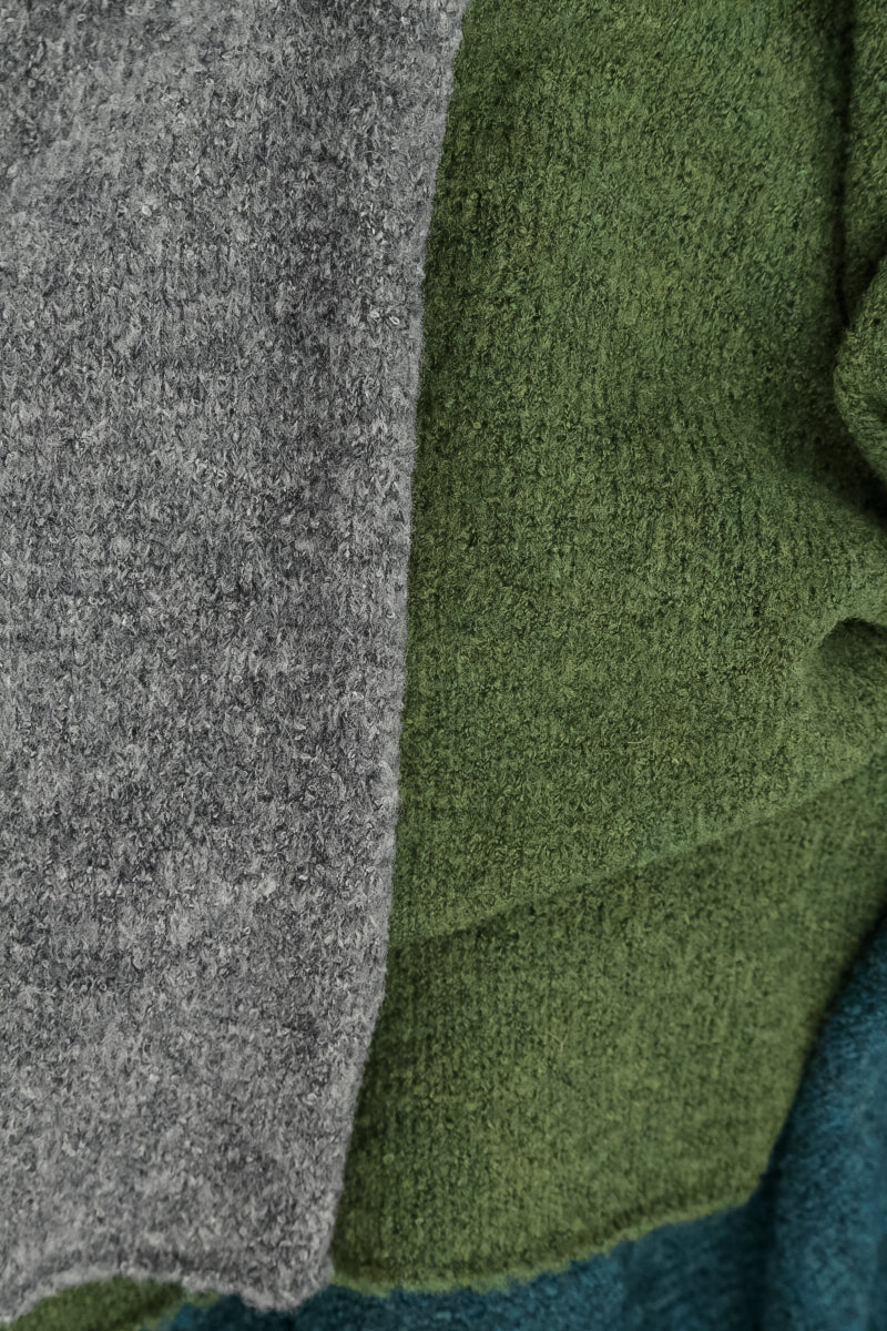 Boxy Colour-Block Green Teal Wool Sweater