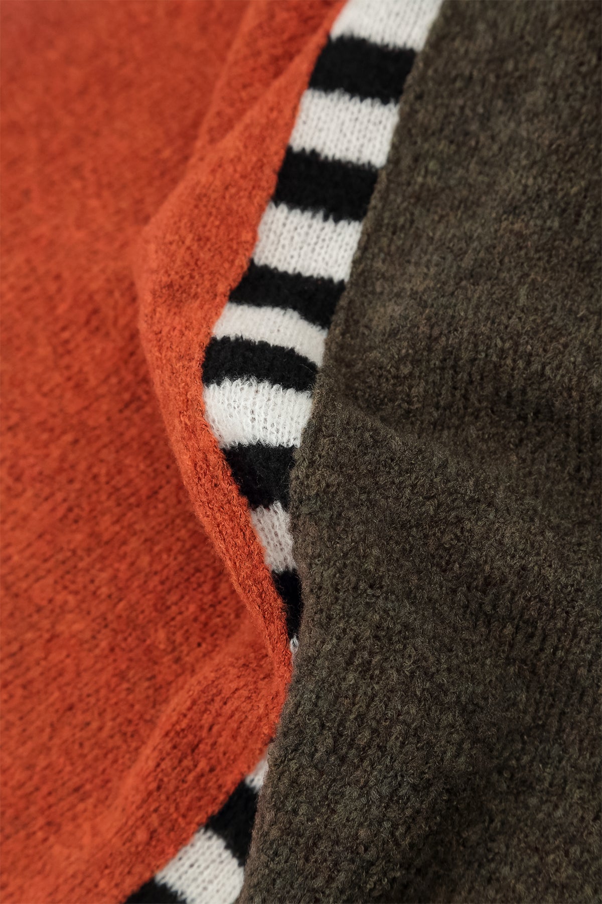 Boxy Colour-Block Khaki Orange Wool Sweater 5