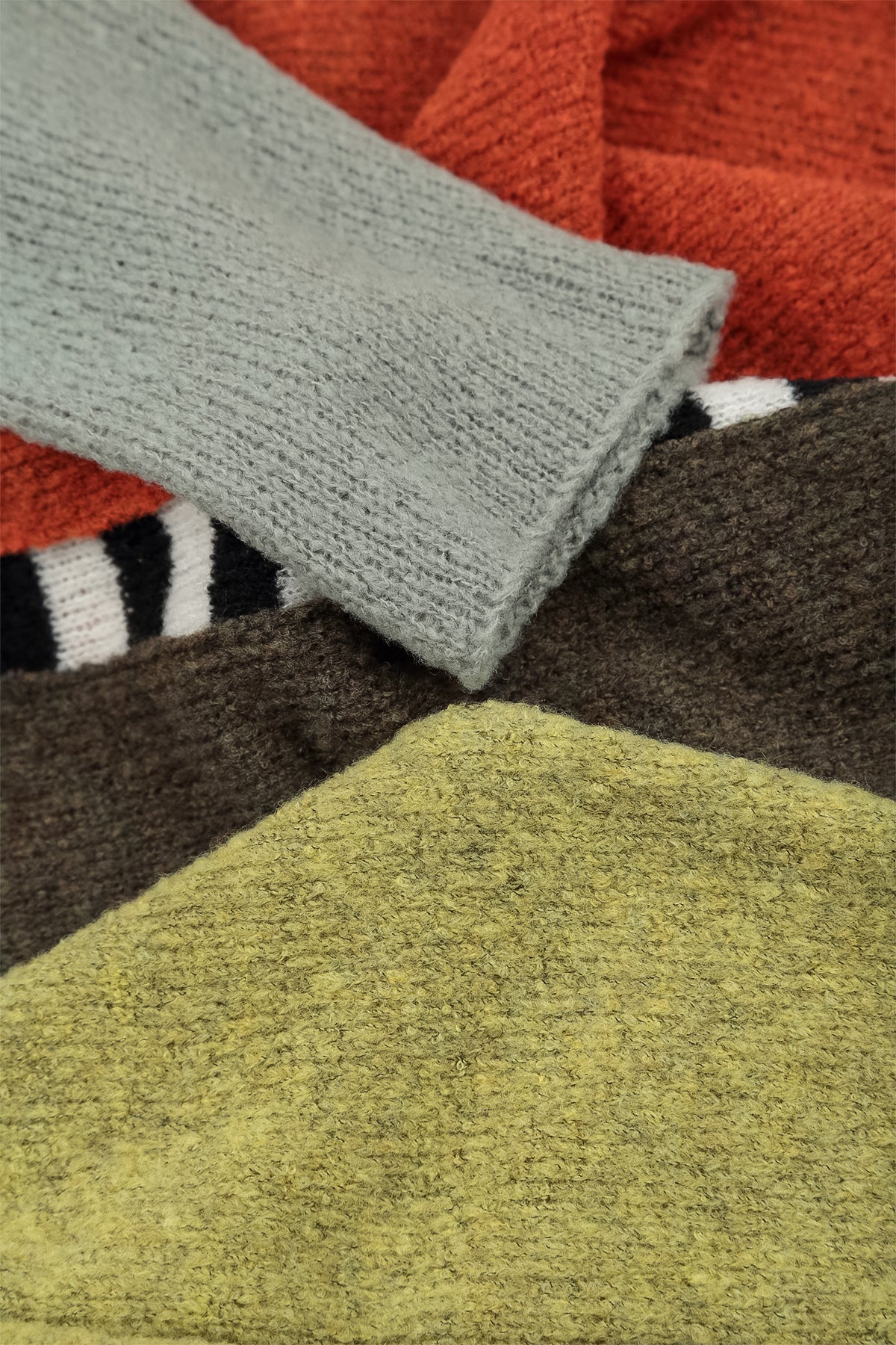 Boxy Colour-Block Khaki Orange Wool Sweater 6