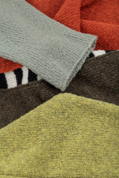 Boxy Colour-Block Khaki Orange Wool Sweater 6