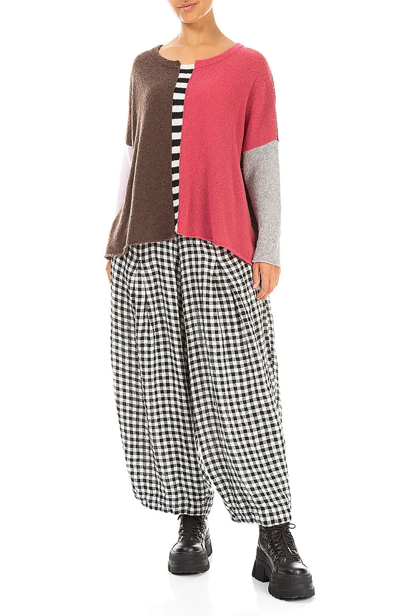 Boxy Colour-Block Rose Brown Wool Sweater 5