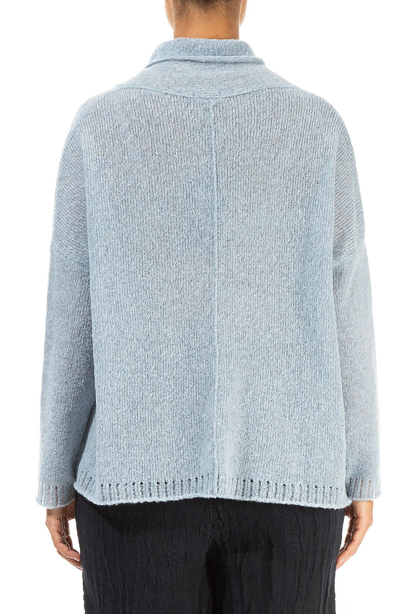 Boxy Cowl Neck Silver Blue Wool Sweater 2