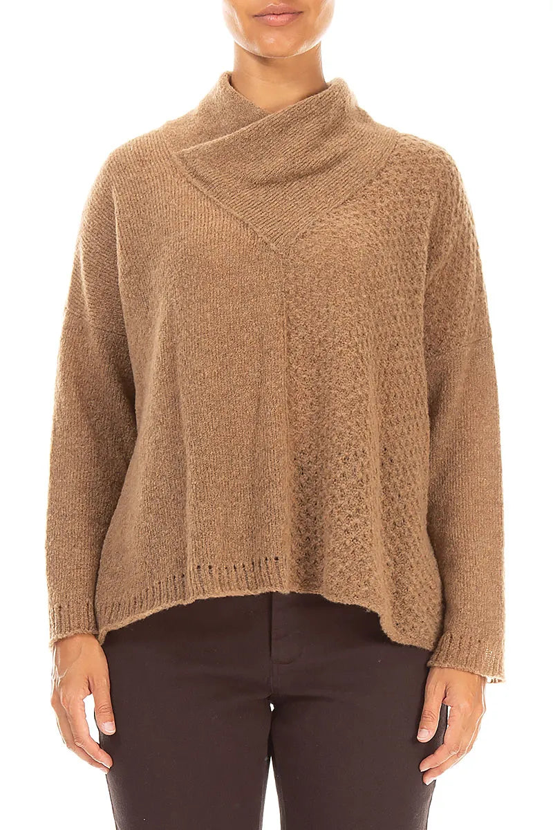 Boxy Cowl Neck Caramel Wool Sweater 1