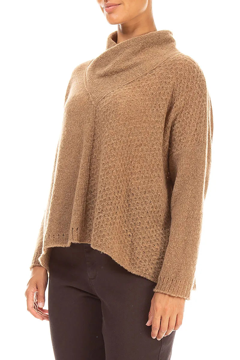 Boxy Cowl Neck Caramel Wool Sweater 3