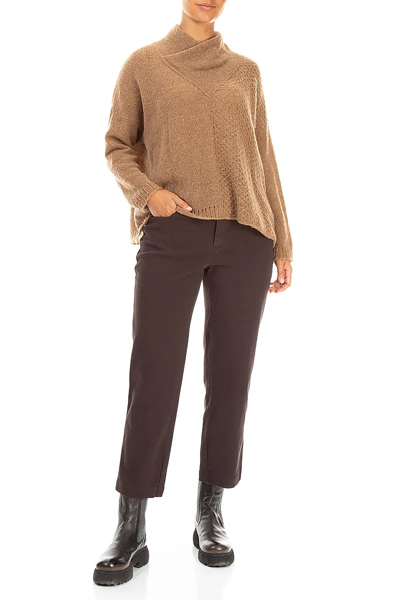 Boxy Cowl Neck Caramel Wool Sweater 4
