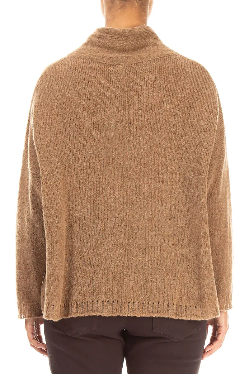 Boxy Cowl Neck Caramel Wool Sweater