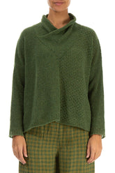 Boxy Cowl Neck Dark Sage Wool Sweater 1