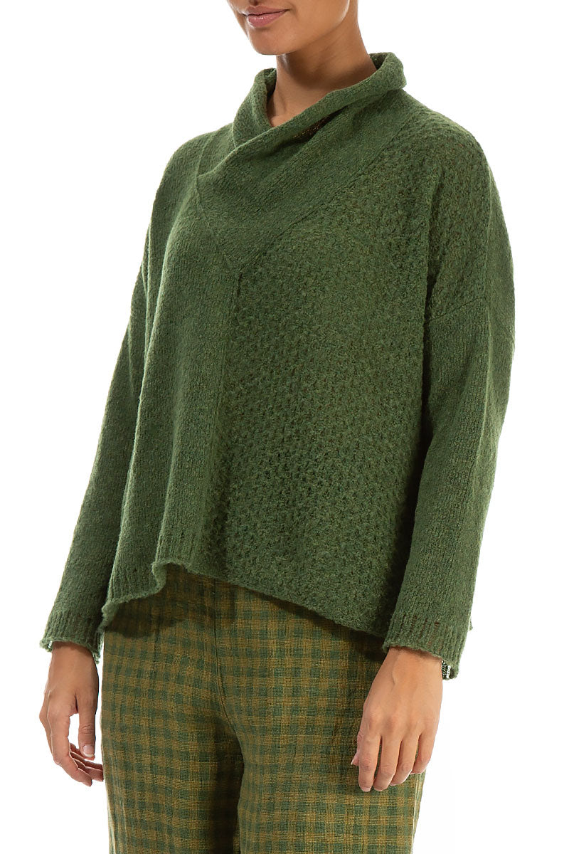 Boxy Cowl Neck Dark Sage Wool Sweater 3